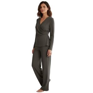 Vintage 1990’s Talbots 2 piece navy wide leg pantsuit faux wrap USA size 10